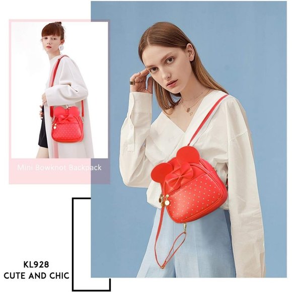 Bowknot Polka Dot Mini Backpack And Convertible Shoulder Bag Purse for Women - Picture 7 of 8